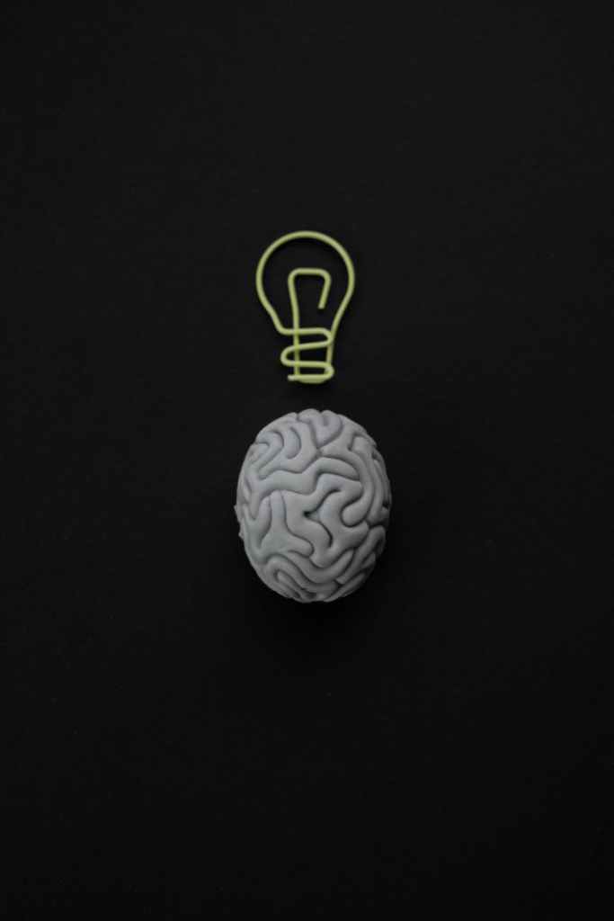 brain shape eraser and a paper clip